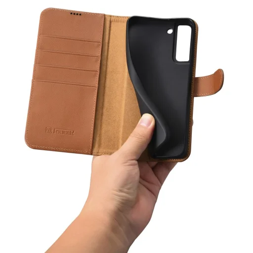 Samsung Galaxy S22+ Plus iCarer Haitang Leather Wallet Valódi Bőr Fliptok barna - 6