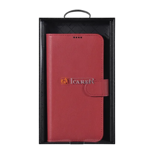 Samsung Galaxy S22+ Plus iCarer Haitang Leather Wallet Valódi Bőr Fliptok piros - 7