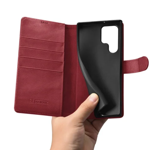 Samsung Galaxy S22 Ultra iCarer Haitang Leather Wallet Valódi Bőr Fliptok piros - 4