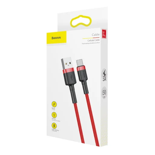Baseus Cafule Nylon harisnyázott USB/USB-C kábel QC3.0 3A 0,5 m piros - 15