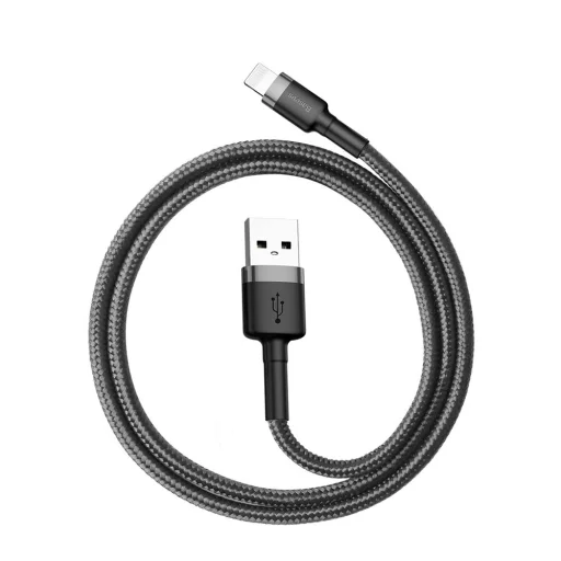 Baseus Cafule Nylon harisnyázott USB / Lightning QC3.0 2.4A kábel 0.5 m fekete-szürke - 5
