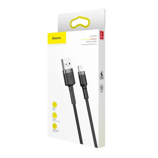 Baseus Cafule Nylon harisnyázott USB / Lightning QC3.0 2.4A kábel 0.5 m fekete-szürke - 10