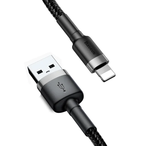 Baseus Cafule Nylon harisnyázott USB/Lightning kábel QC3.0 1.5A 2m fekete/szürke (CALKLF-CG1) - 1
