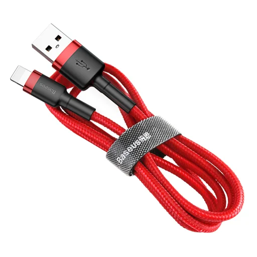 Baseus Cafule Nylon harisnyázott USB/Lightning kábel QC3.0 2.4A 0.5m piros (CATKLF-A09) - 1