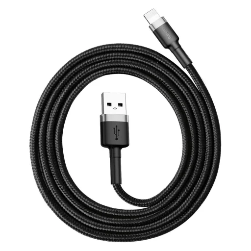 Baseus Cafule Nylon harisnyázott USB / Lightning QC3.0 2.4A kábel 1 m fekete-szürke - 5