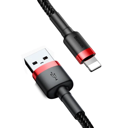 Baseus Cafule Nylon harisnyázott USB / Lightning QC3.0 2.4A kábel 1 m fekete-piros - 4