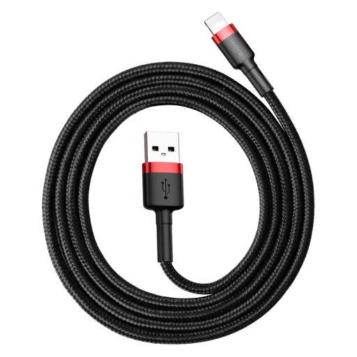 Baseus Cafule Nylon harisnyázott USB / Lightning QC3.0 2.4A kábel 1 m fekete-piros - 7
