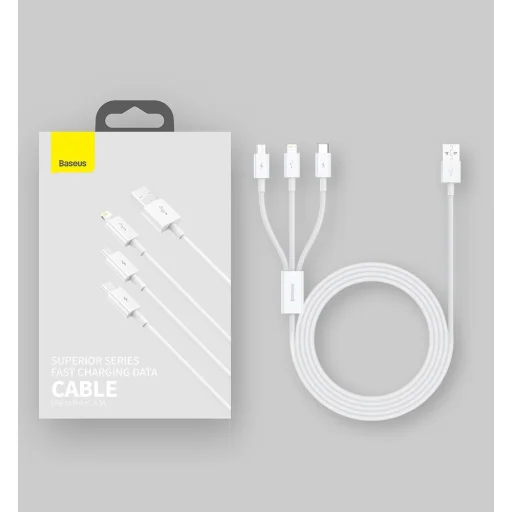 Baseus Superior USB - Lightning / micro USB / USB Type C kábel 3,5 A 1,5m kék - 8