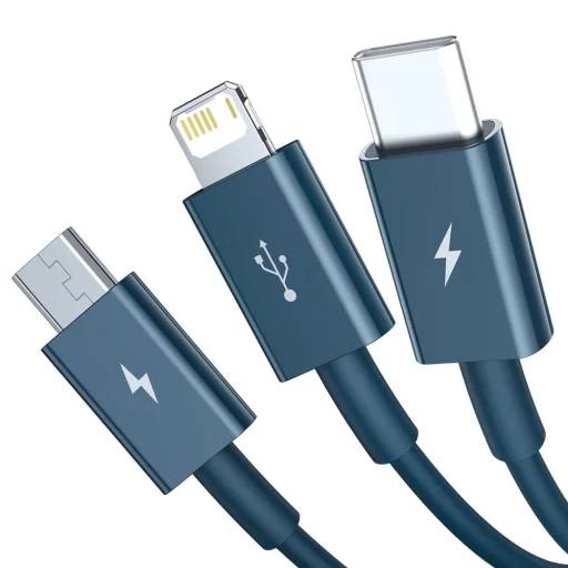 Baseus Superior USB - Lightning / micro USB / USB Type C kábel 3,5 A 1,5m kék - 9