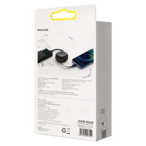 Baseus Zinc 3 az 1-ben mágneses visszahúzható kábel szett USB Type C - micro USB / USB Type C / Lightning 20W 1m fekete - 12