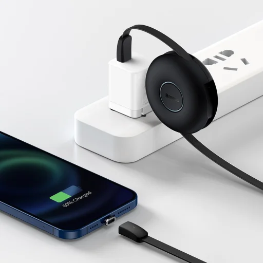 Baseus Zinc 3 az 1-ben mágneses visszahúzható kábel szett USB Type C - micro USB / USB Type C / Lightning 20W 1m fekete - 14