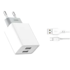 XO Hálózati töltő adapter L65 2x USB 2.4A fehér + micro USB kábel