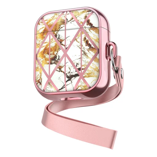 AirPods 1/2 Luxury tok márvány mintával rózsaszín színben Alphajack - 1