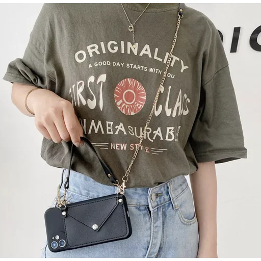 iPhone 13 TPU tok bőr pénztárcával és pánttal khaki színben Alphajack - 3