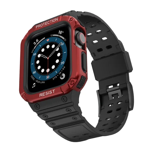 Apple Watch 8/7/6/5/4/3/2 / SE (41/40 / 38mm) Armored Óraszíj és Tok Fekete / Piros - 6