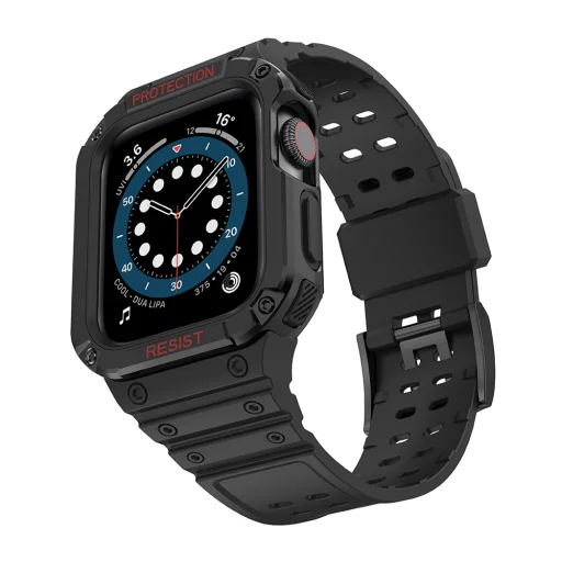 Apple Watch 8/7/6/5/4/3/2 / SE (41/40 / 38mm) Armored Óraszíj és Tok Fekete - 7