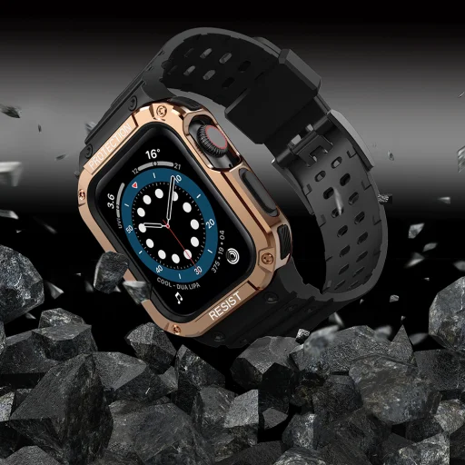 Apple Watch 8/7/6/5/4/3/2 / SE (41/40 / 38mm) Armored Óraszíj és Tok Fekete / Bronz - 5