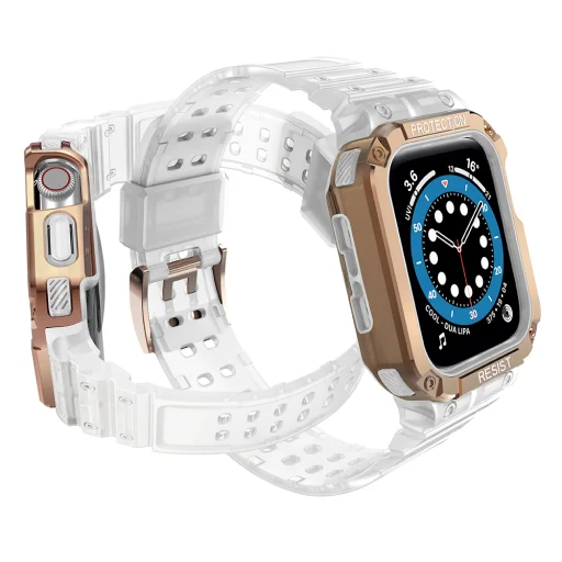 Apple Watch 4/5/6/7/8/SE (42/44/45mm) Armored Óraszíj és Tok Átlátszó / Bronz - 3