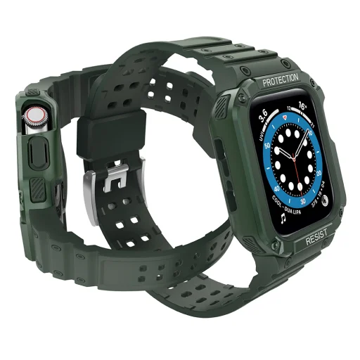 Apple Watch 8/7/6/5/4/3/2 / SE (41/40 / 38mm) Armored Óraszíj és Tok Zöld - 5