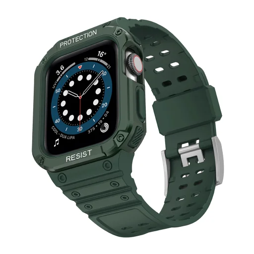 Apple Watch 8/7/6/5/4/3/2 / SE (41/40 / 38mm) Armored Óraszíj és Tok Zöld - 8