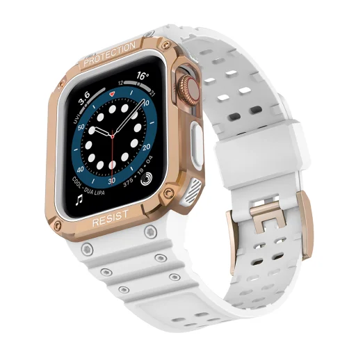 Apple Watch 8/7/6/5/4/3/2 / SE (41/40 / 38mm) Armored Óraszíj és Tok Fehér / Bronz - 9