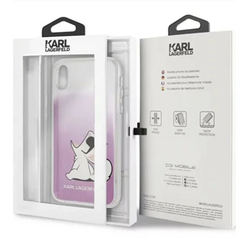 Karl Lagerfeld Choupette mintás tok iPhone X/XS áttetsző/pink - 5