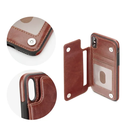 Forcell kártyatartós tok iPhone XS barna színben - 3