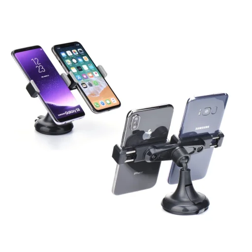 Univerzális dupla autós telefontartó fekete színben - 3