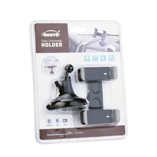 Univerzális dupla autós telefontartó fekete színben - 4