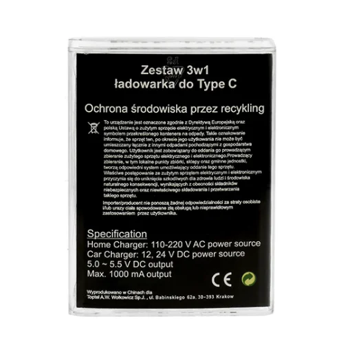 Univerzális 3 in 1 autós és hálózati töltő szett fehér színben 1A Type-C kábellel - 2