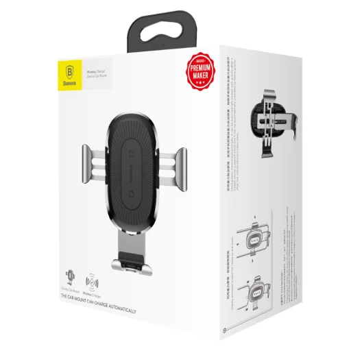 Baseus Gravity vezeték nélküli autós Qi gyorstöltő és telefontartó ezüst - 11