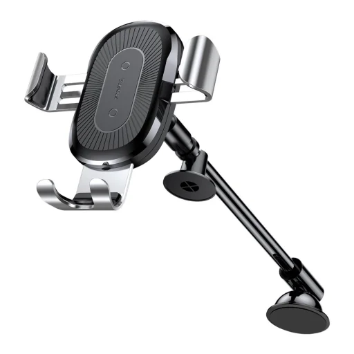 Baseus Gravity vezeték nélküli autós Qi gyorstöltő és telefontartó flexibilis karral ezüst - 1
