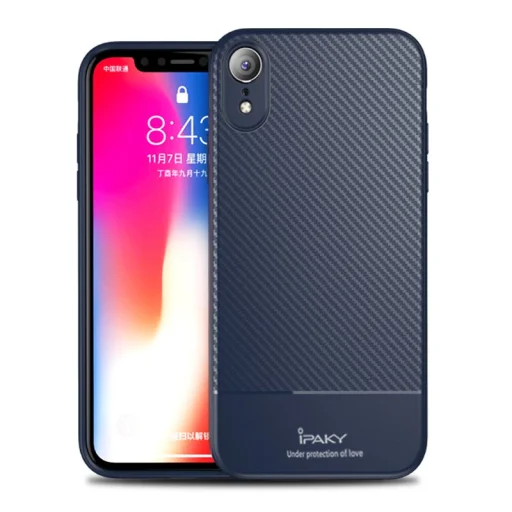 iPaky Carbon Fiber flexibilis TPU tok iPhone XR kék - 1