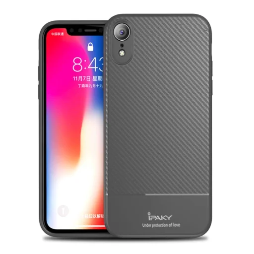 iPaky Carbon Fiber flexibilis TPU tok iPhone XR szürke - 1