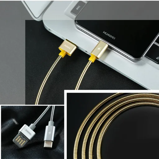 Remax Silver Serpent RC-080a USB/micro USB kábel fém szigeteléssel 2.1A 1m arany - 5