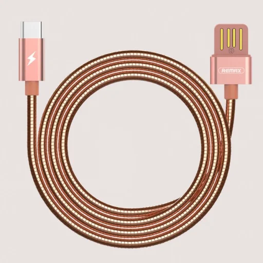 Remax Silver Serpent RC-080a USB/USB Type-C kábel fém szigeteléssel 2.1A 1m pink - 8