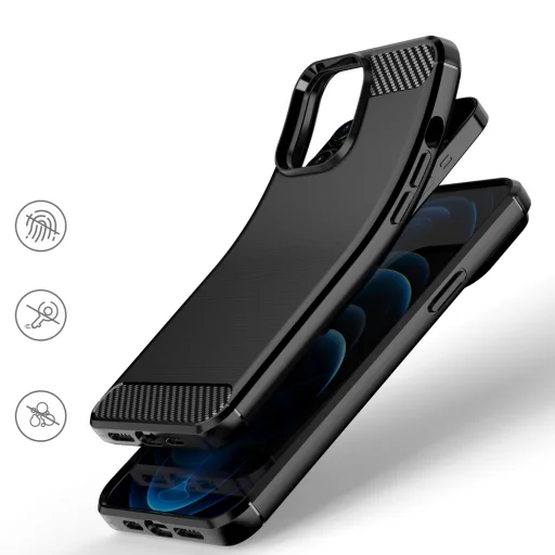 iPhone 13 Pro Max Carbon szénszál mintájú TPU tok fekete - 4