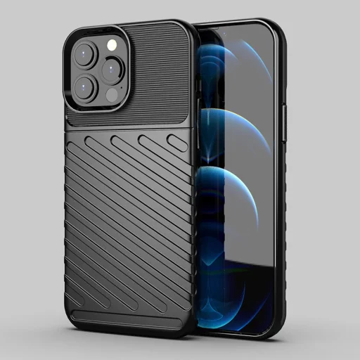iPhone 13 Pro Max Thunder fokozott védelmet biztosító flexibilis TPU tok fekete - 10