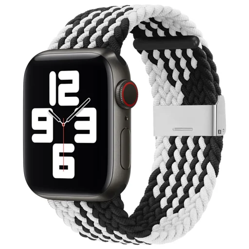 Apple Watch 8/7/6 / SE / 5/4/3/2 (41mm / 40mm / 38mm) Fabric szövet óraszíj fekete / fehér - 6