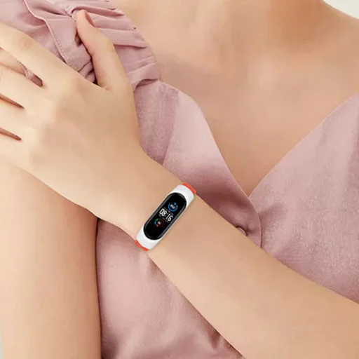 Xiaomi Mi Band 6 / 5 / 4 / 3 Fabric szövet óraszíj piros / fehér - 2