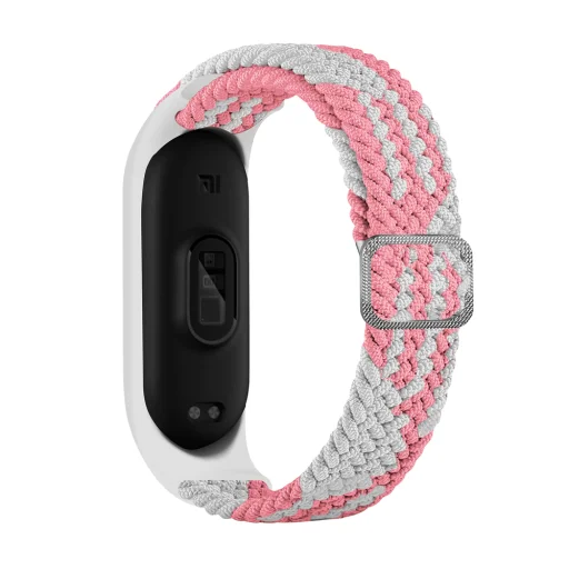 Xiaomi Mi Band 6 / 5 / 4 / 3 Fabric szövet óraszíj fehér / pink - 1