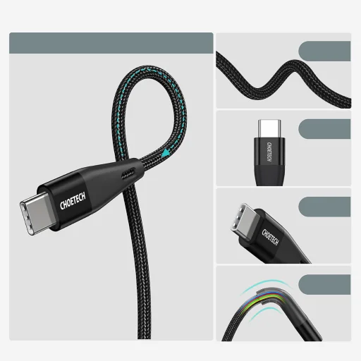 Choetech 2x USB Type C - USB Type C töltő és adatkábel 60W 5A 1,2m + 2m fekete - 8