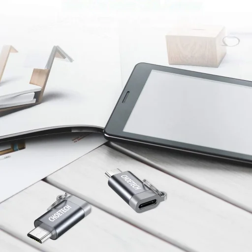 Choetech 4 db USB Type C-Mikro USB adapter szürke, fém akasztóval - 4