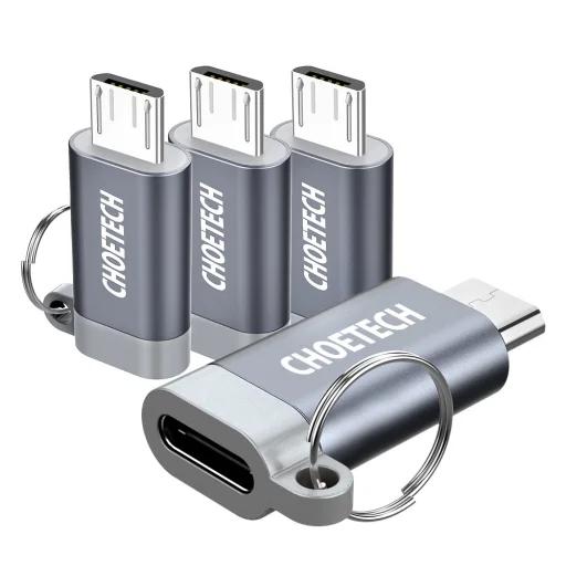 Choetech 4 db USB Type C-Mikro USB adapter szürke, fém akasztóval - 1
