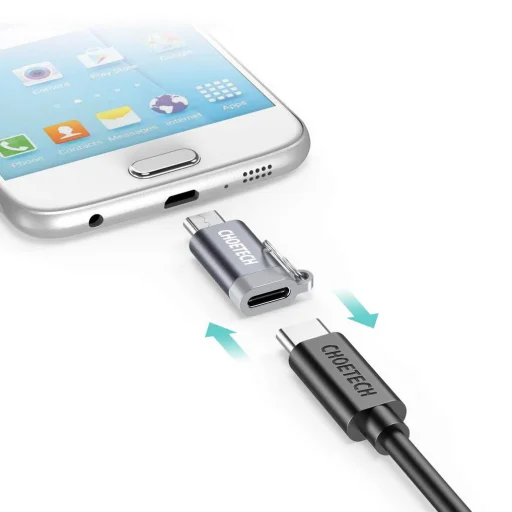 Choetech 4 db USB Type C-Mikro USB adapter szürke, fém akasztóval - 6