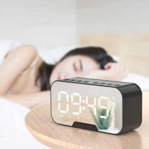 Led tüköróra Bluetooth 5.0 hangszóró FM rádió hőmérő ébresztőóra és mikrofon fekete - 4