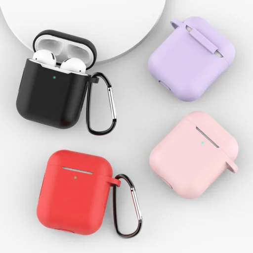 Airpods 1/ 2 szilikon tok karabinerrel rózsaszín - 3