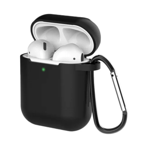 Airpods 1/ 2 szilikon tok karabinerrel fekete - 1