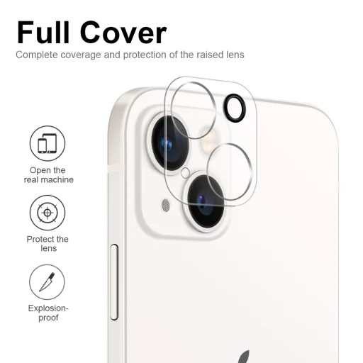 iPhone 14 / 14 Plus / 15 / 15 Plus 10db-os szett 3D kameralencse védő üvegfólia - 4