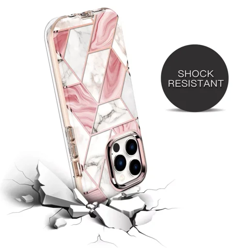 iPhone 14 Plus márvány mintás 360 fokos védelmet biztosító TPU tok kijelzővédővel, kék Alphajack - 3